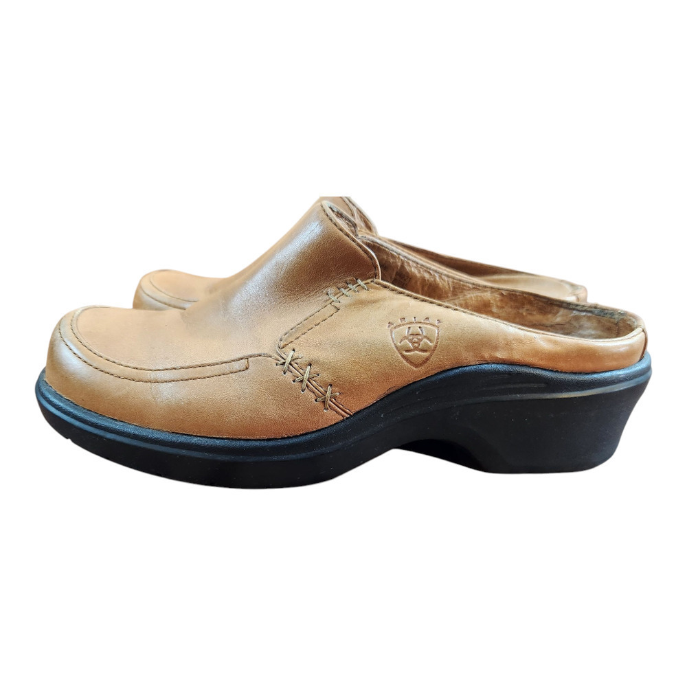 Ariat womens sz 9.5B clog shoes leather upper brown style 94221 mule slip‎ on